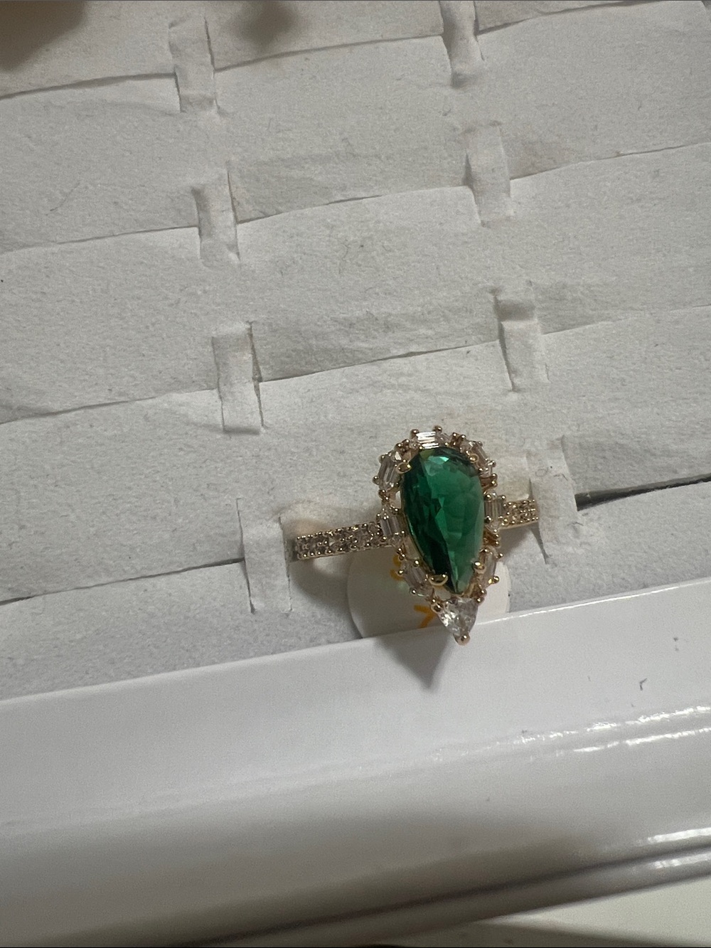 Green Pear-Cut Halo Ring with Clear Accents - Women Jewelry
